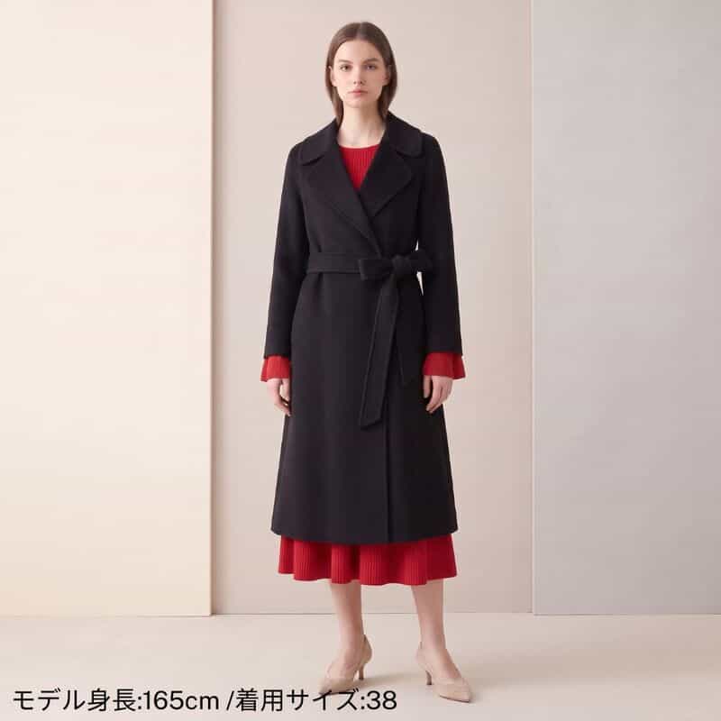 BARNEYS NEW YORK ダブルフェイス ベルテッドローブコート BLACK