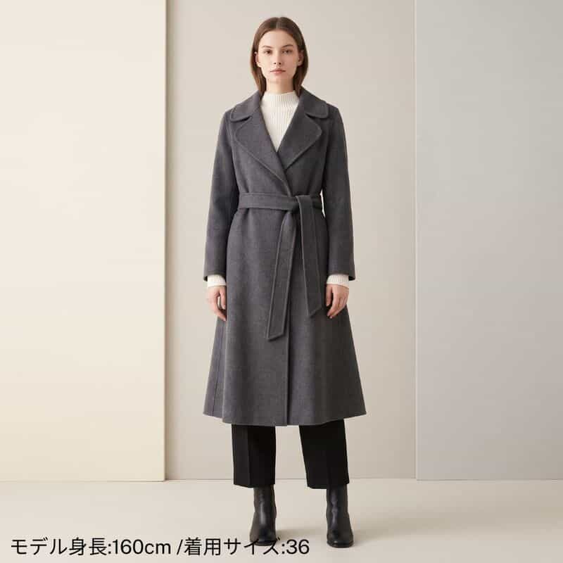 BARNEYS NEW YORK ダブルフェイス ベルテッドローブコート DARK GRAY