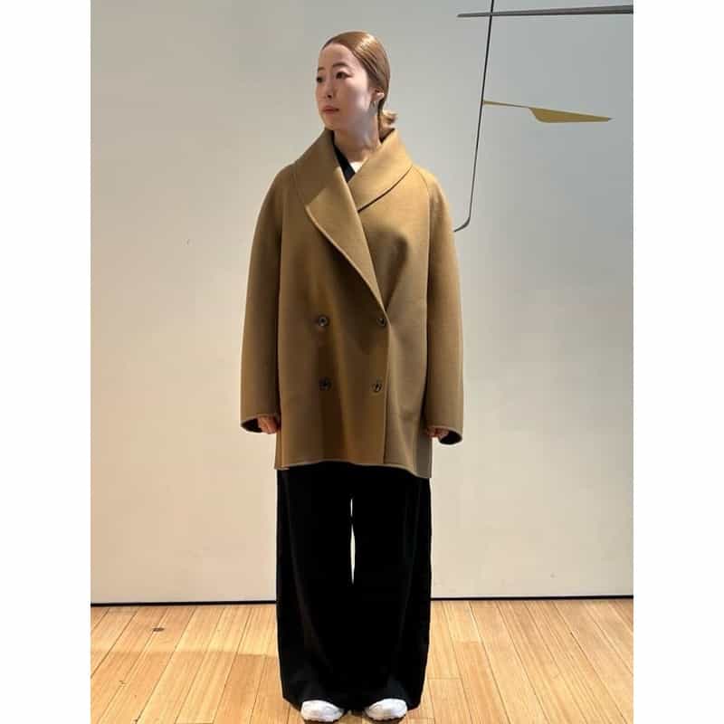 BARNEYS NEW YORK ダブルフェイス メルトンショールコート CAMEL