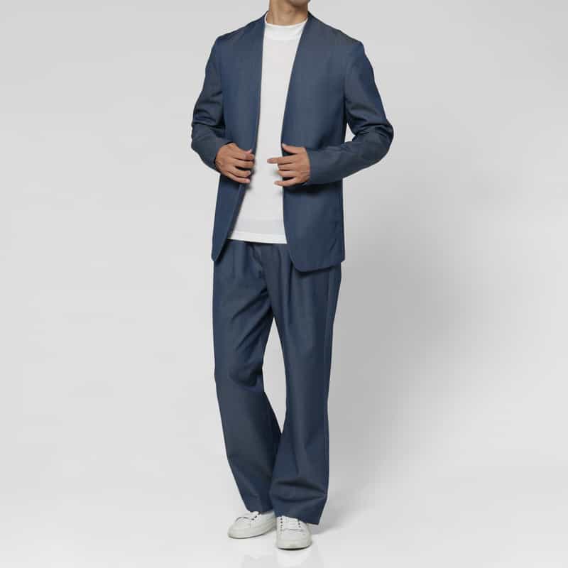BARNEYS NEW YORK ウールギャバジンノーカラージャケット BLUE
