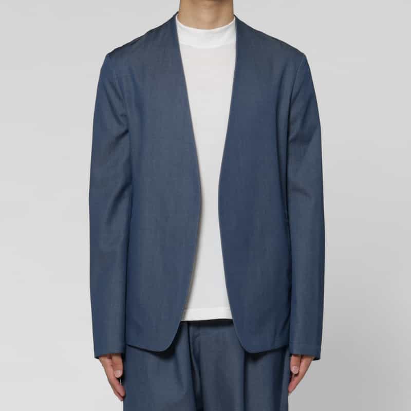 BARNEYS NEW YORK ウールギャバジンノーカラージャケット BLUE