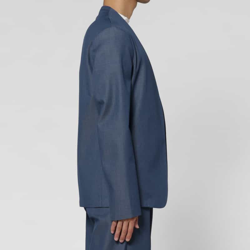 BARNEYS NEW YORK ウールギャバジンノーカラージャケット BLUE