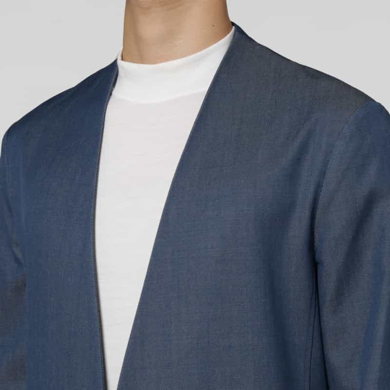 BARNEYS NEW YORK ウールギャバジンノーカラージャケット BLUE