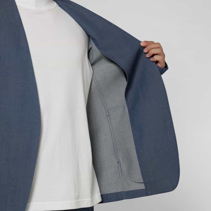 BARNEYS NEW YORK ウールギャバジンノーカラージャケット BLUE
