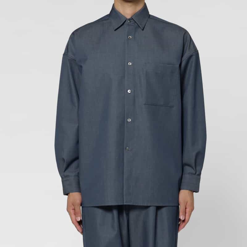 BARNEYS NEW YORK ウールギャバジンオーバーフィットカジュアルシャツ BLUE