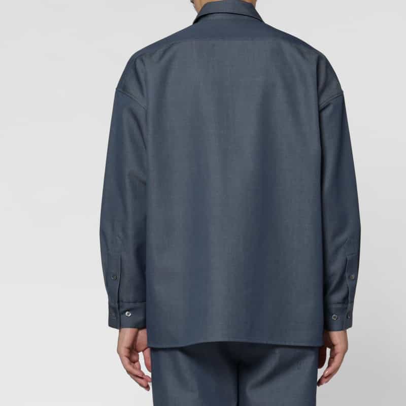 BARNEYS NEW YORK ウールギャバジンオーバーフィットカジュアルシャツ BLUE