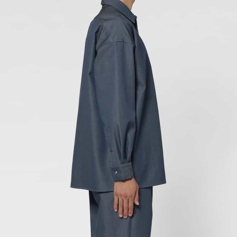 BARNEYS NEW YORK ウールギャバジンオーバーフィットカジュアルシャツ BLUE