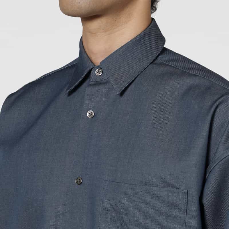 BARNEYS NEW YORK ウールギャバジンオーバーフィットカジュアルシャツ BLUE