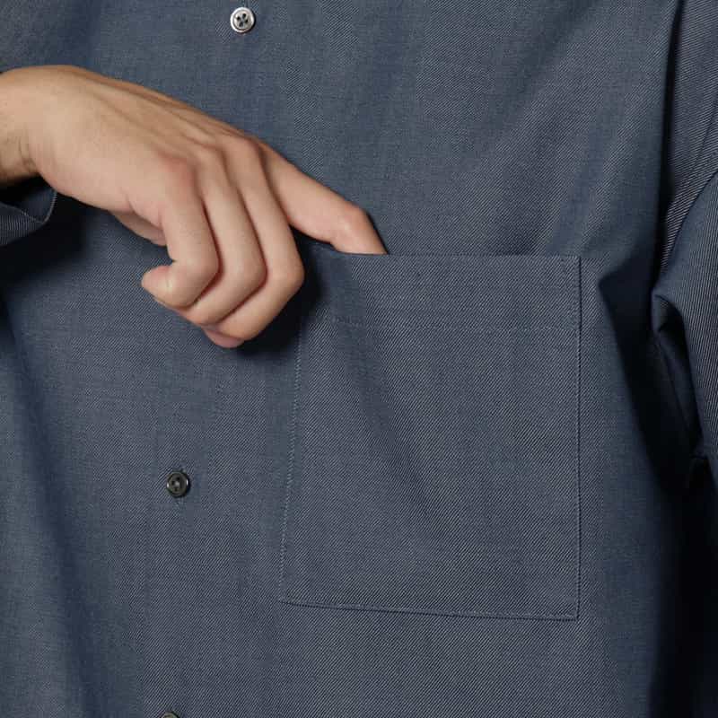 BARNEYS NEW YORK ウールギャバジンオーバーフィットカジュアルシャツ BLUE