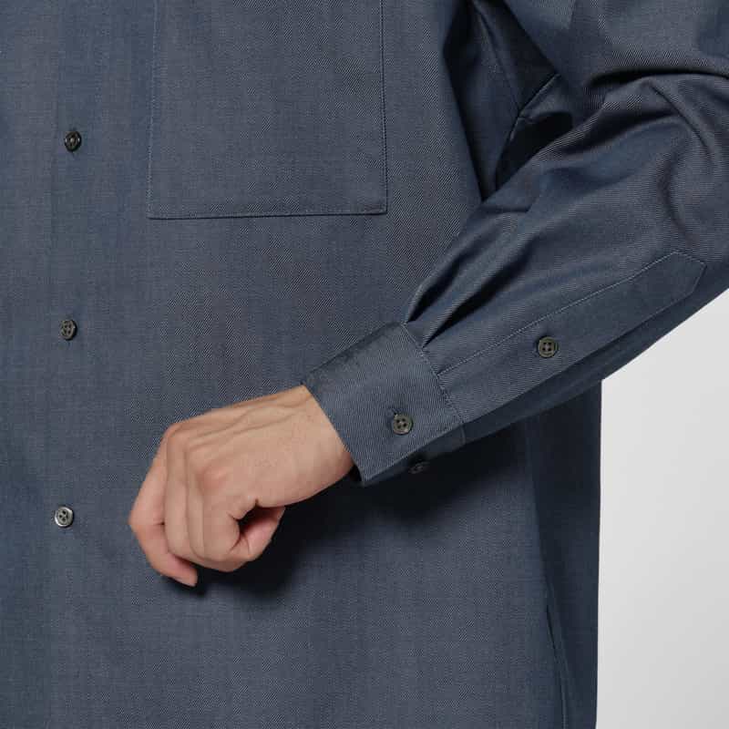 BARNEYS NEW YORK ウールギャバジンオーバーフィットカジュアルシャツ BLUE
