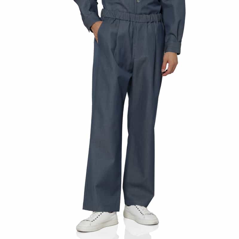 BARNEYS NEW YORK ドローコード付きウールギャバジンワイドパンツ BLUE