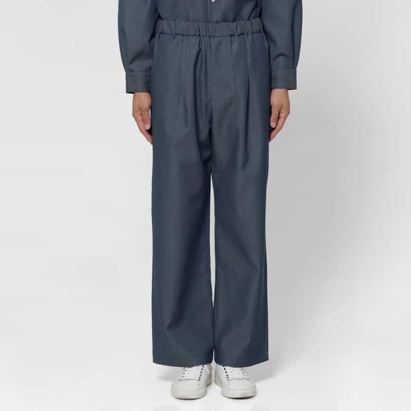 BARNEYS NEW YORK ドローコード付きウールギャバジンワイドパンツ BLUE