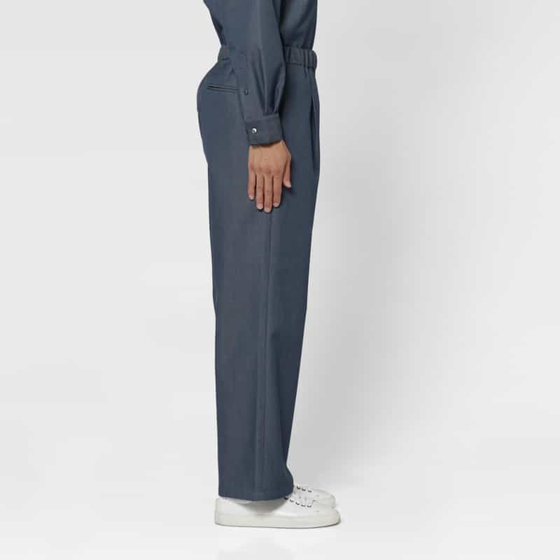 BARNEYS NEW YORK ドローコード付きウールギャバジンワイドパンツ BLUE