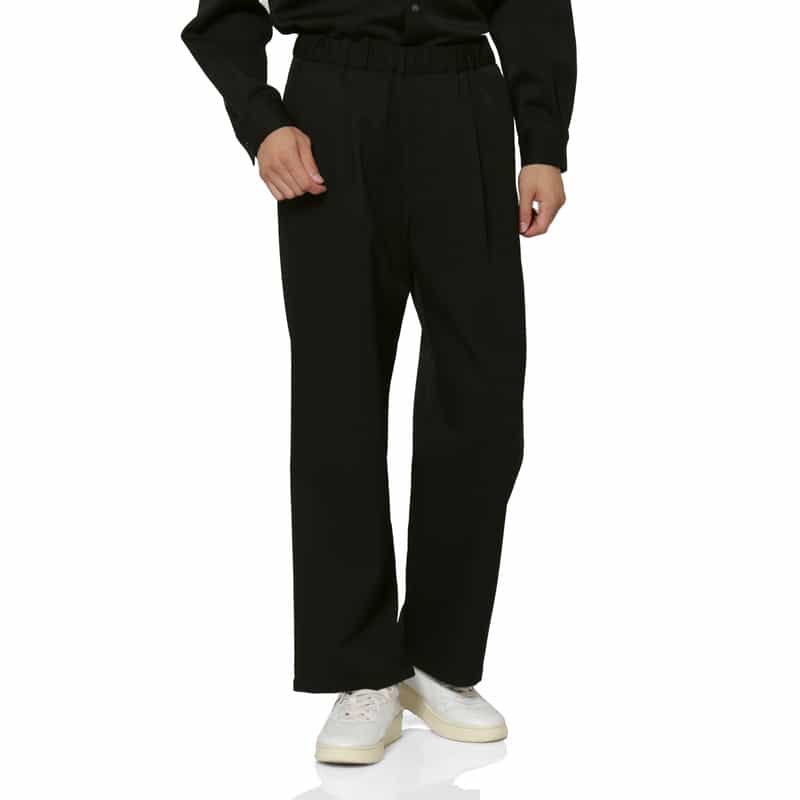 BARNEYS NEW YORK ドローコード付きウールギャバジンワイドパンツ BLACK