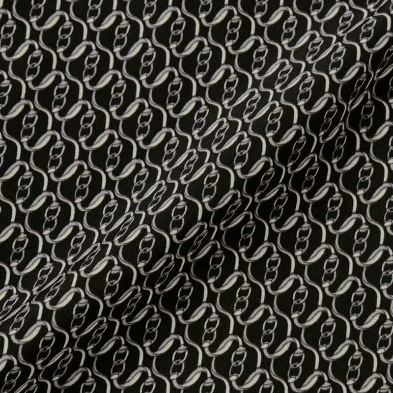 BARNEYS NEW YORK ウォッシャブル チェーンプリント柄ランダムタックスリーブブラウス BLACK