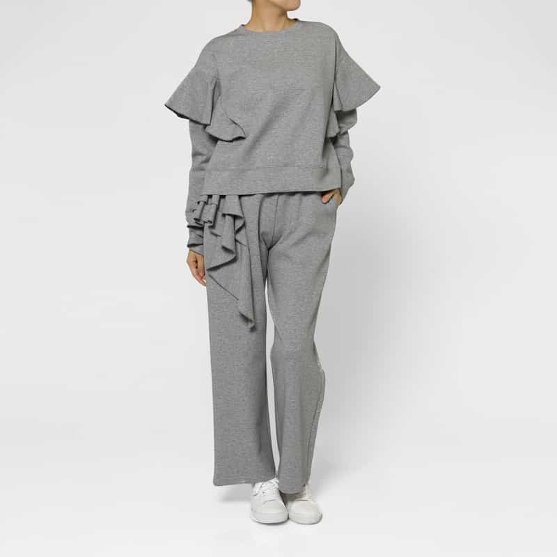 BARNEYS NEW YORK セットアップ ウォッシャブル サイドフリル ダンボール素材ドローストリングパンツ GRAY