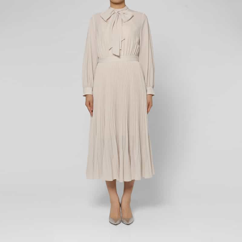 BARNEYS NEW YORK ウォッシャブル ドレープボウタイドレス （インナードレス付き） BEIGE