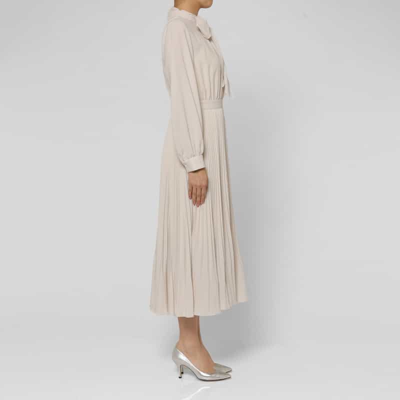 BARNEYS NEW YORK ウォッシャブル ドレープボウタイドレス （インナードレス付き） BEIGE