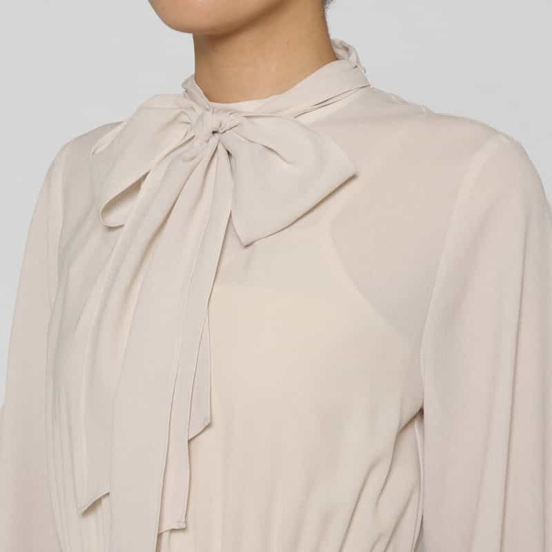BARNEYS NEW YORK ウォッシャブル ドレープボウタイドレス （インナードレス付き） BEIGE