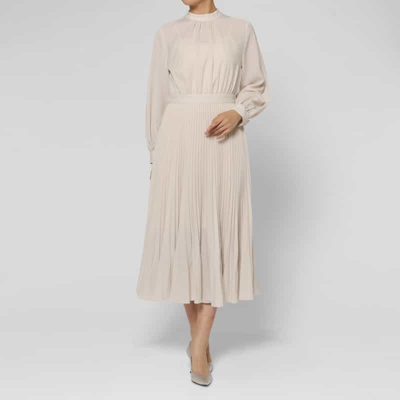 BARNEYS NEW YORK ウォッシャブル ドレープボウタイドレス （インナードレス付き） BEIGE
