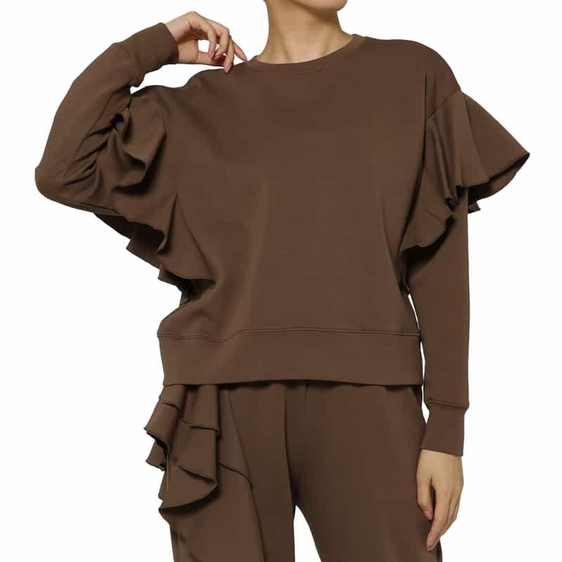 BARNEYS NEW YORK セットアップ ウォッシャブル フリルスリーブ ダンボール素材プルオーバー BROWN