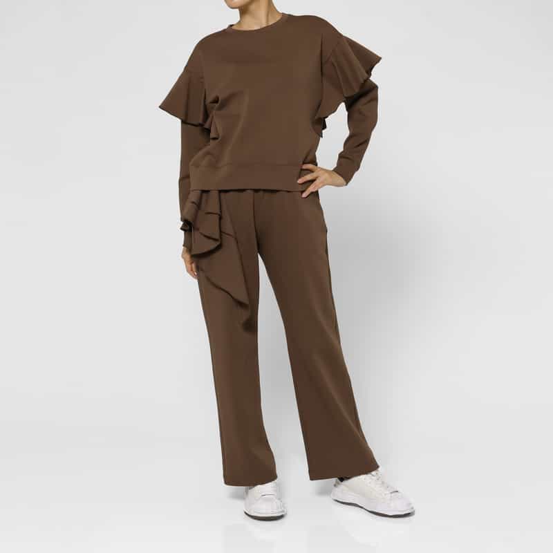 BARNEYS NEW YORK セットアップ ウォッシャブル フリルスリーブ ダンボール素材プルオーバー BROWN