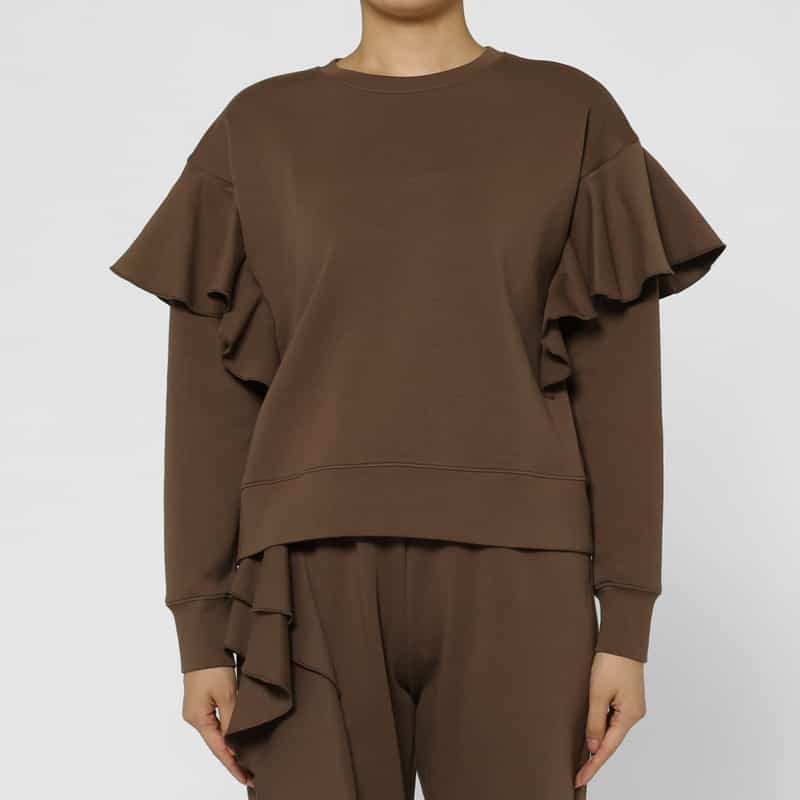 BARNEYS NEW YORK セットアップ ウォッシャブル フリルスリーブ ダンボール素材プルオーバー BROWN