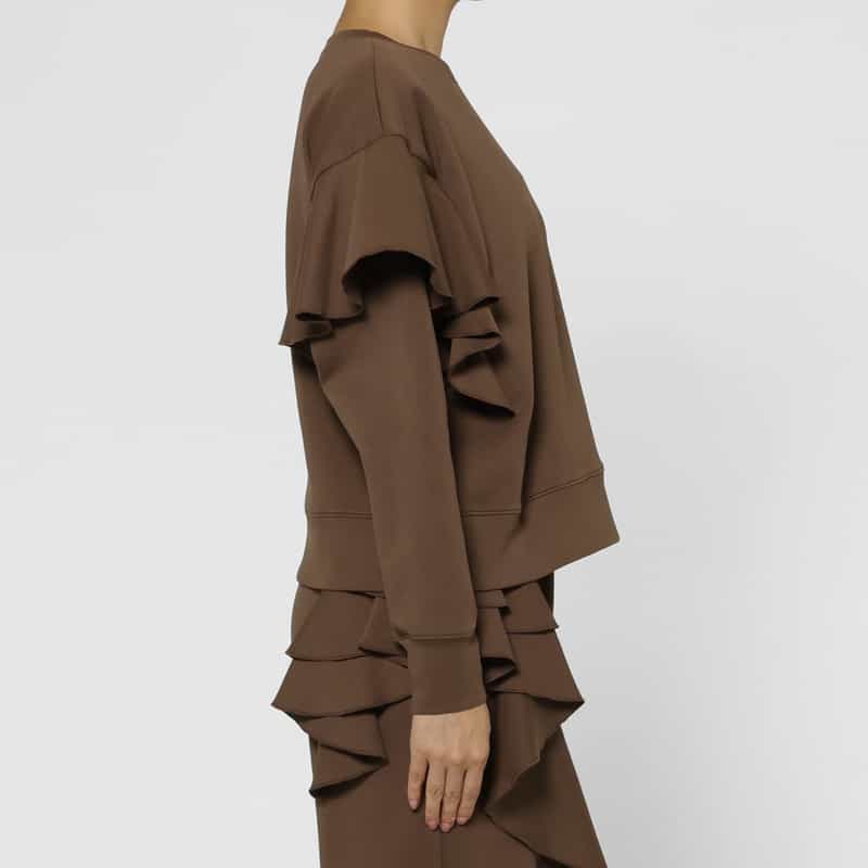 BARNEYS NEW YORK セットアップ ウォッシャブル フリルスリーブ ダンボール素材プルオーバー BROWN