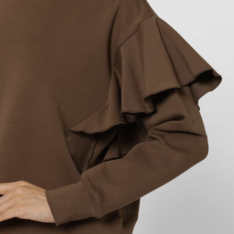BARNEYS NEW YORK セットアップ ウォッシャブル フリルスリーブ ダンボール素材プルオーバー BROWN