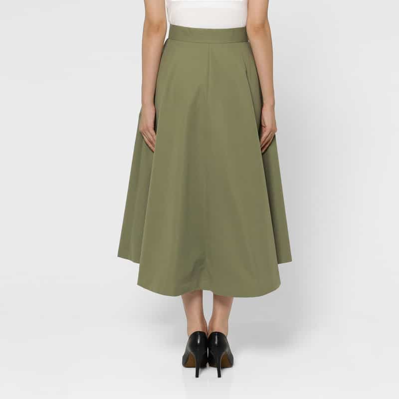BARNEYS NEW YORK ウォッシャブル ダブルフラップポケット フレアスカート KHAKI