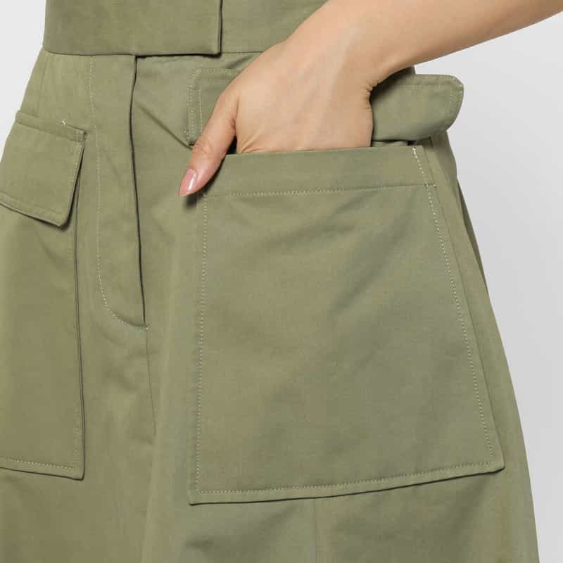 BARNEYS NEW YORK ウォッシャブル ダブルフラップポケット フレアスカート KHAKI
