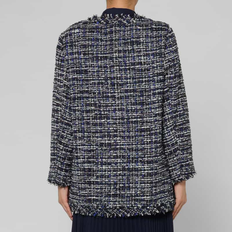 BARNEYS NEW YORK ルーズフィット フリンジツイードコート BLUE
