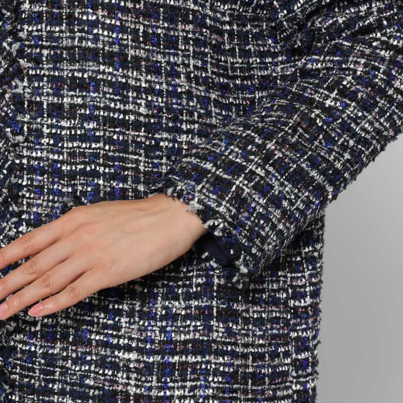 BARNEYS NEW YORK ルーズフィット フリンジツイードコート BLUE
