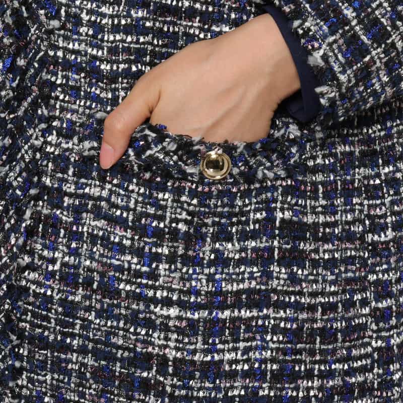 BARNEYS NEW YORK ルーズフィット フリンジツイードコート BLUE
