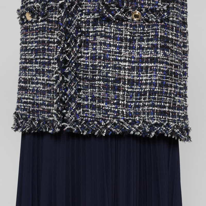 BARNEYS NEW YORK ルーズフィット フリンジツイードコート BLUE