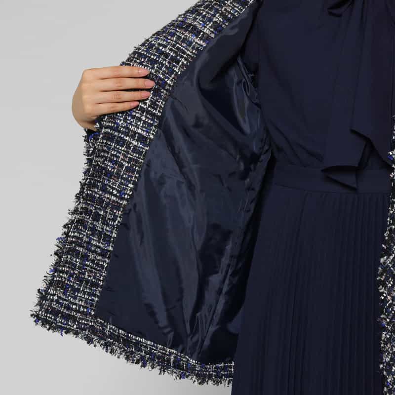 BARNEYS NEW YORK ルーズフィット フリンジツイードコート BLUE