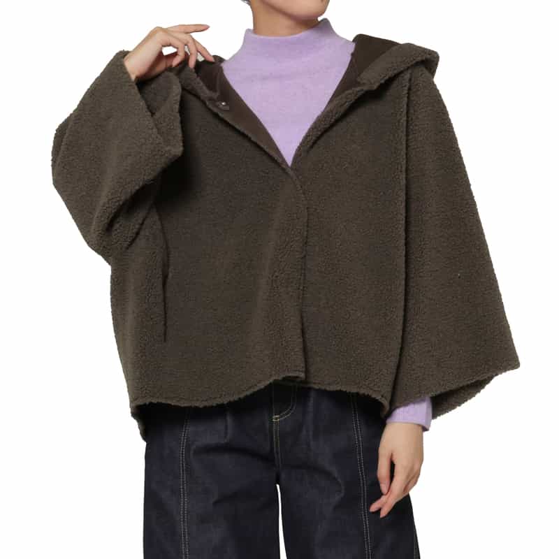 BARNEYS NEW YORK フェイクボアフーディコート DARK BROWN
