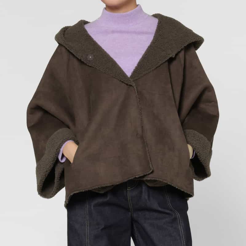BARNEYS NEW YORK フェイクボアフーディコート DARK BROWN