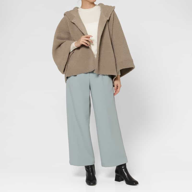 BARNEYS NEW YORK フェイクボアフーディコート LIGHT GRAY