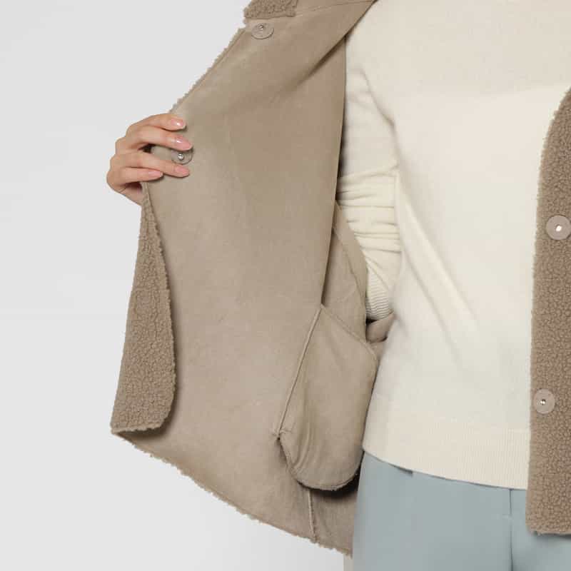BARNEYS NEW YORK フェイクボアフーディコート LIGHT GRAY