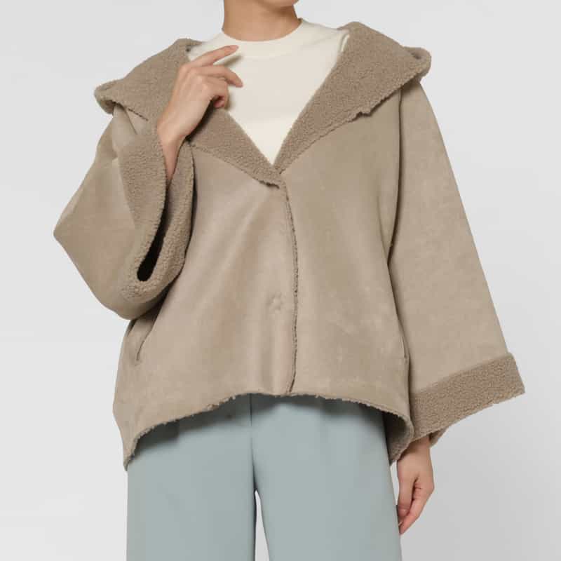 BARNEYS NEW YORK フェイクボアフーディコート LIGHT GRAY