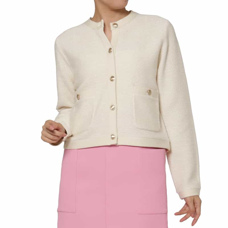 BARNEYS NEW YORK ラメツイード ポケット付きニットジャケット OFF WHITE