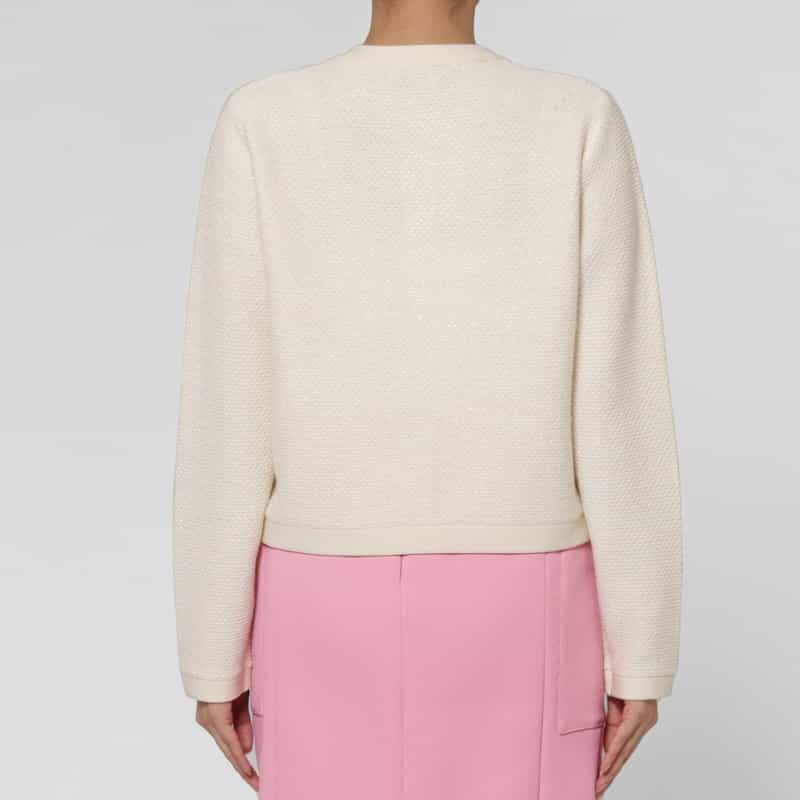 BARNEYS NEW YORK ラメツイード ポケット付きニットジャケット OFF WHITE