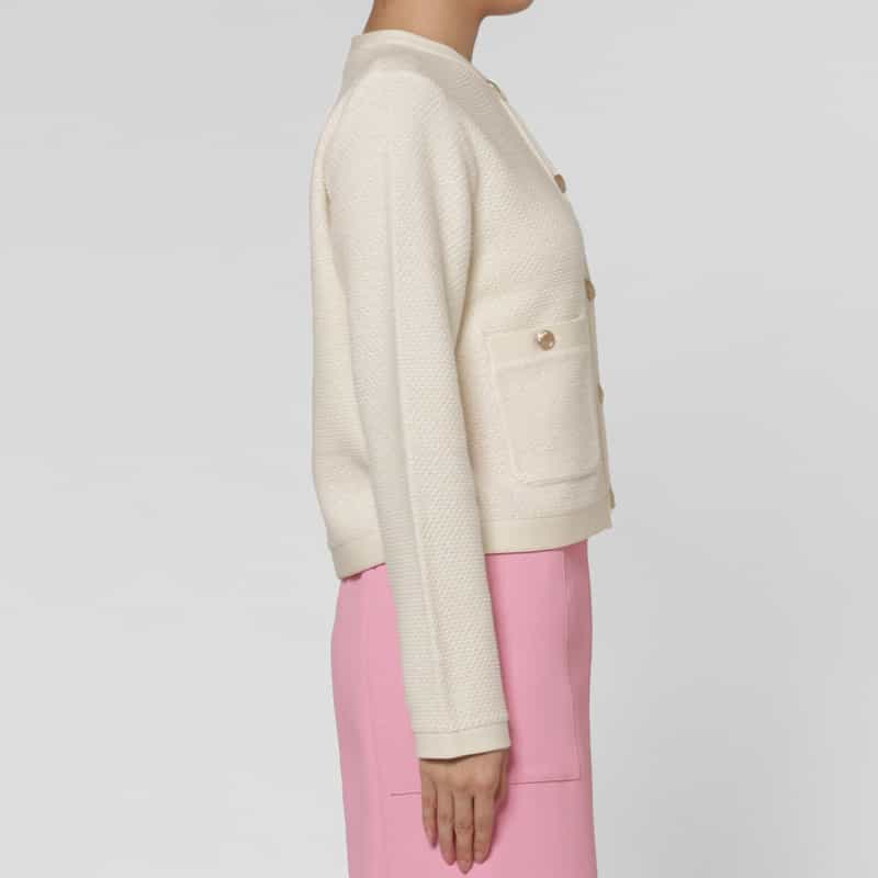 BARNEYS NEW YORK ラメツイード ポケット付きニットジャケット OFF WHITE