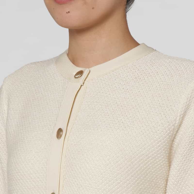 BARNEYS NEW YORK ラメツイード ポケット付きニットジャケット OFF WHITE
