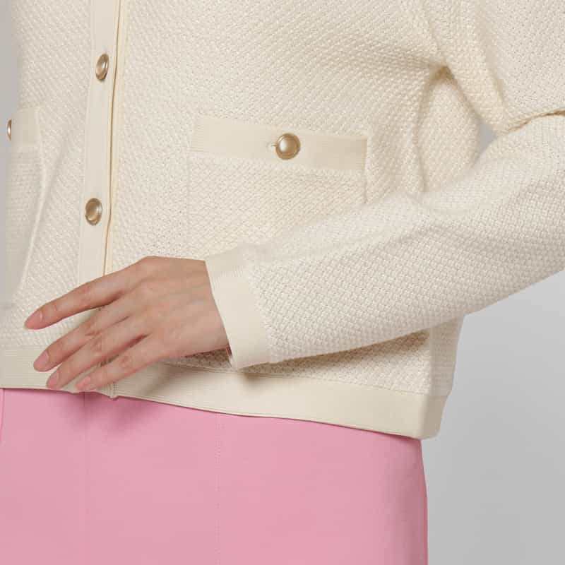 BARNEYS NEW YORK ラメツイード ポケット付きニットジャケット OFF WHITE