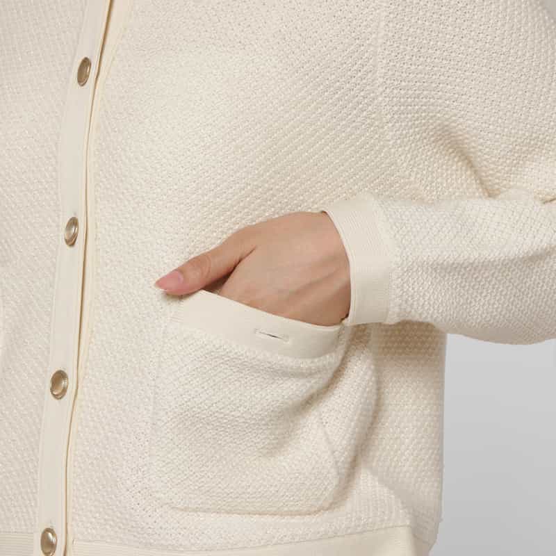 BARNEYS NEW YORK ラメツイード ポケット付きニットジャケット OFF WHITE