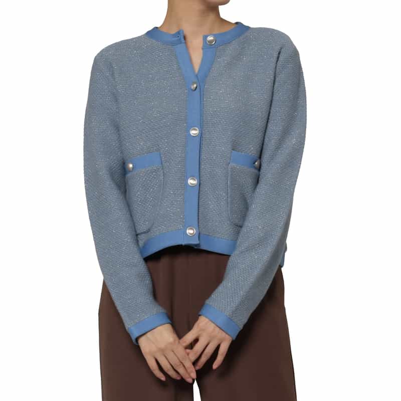 BARNEYS NEW YORK ラメツイード ポケット付きニットジャケット BLUE