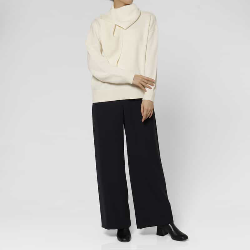 BARNEYS NEW YORK 2WAYスカーフカラー リブニットプルオーバー WHITE