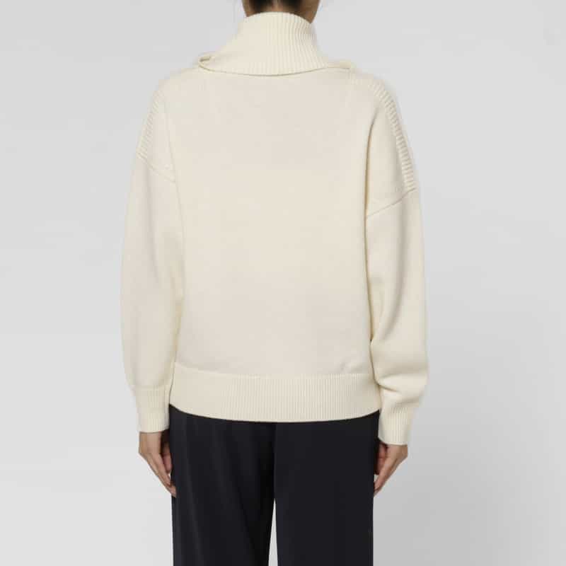 BARNEYS NEW YORK 2WAYスカーフカラー リブニットプルオーバー WHITE
